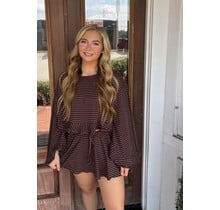Striped Ruffle Skirt - Brown/Navy