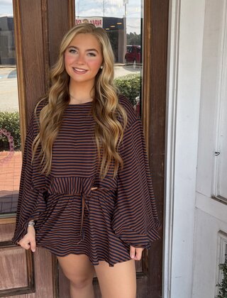 Striped Ruffle Skirt - Brown/Navy