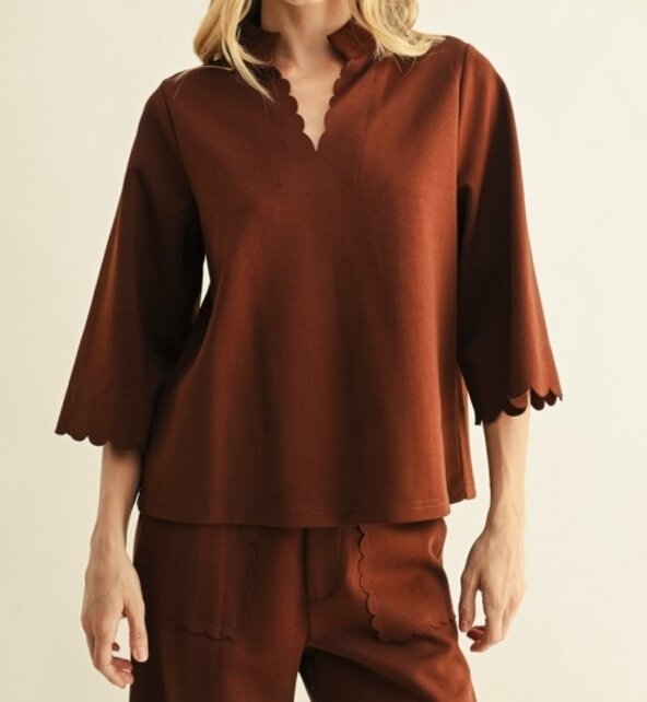 Chestnut Charm Scalloped Top