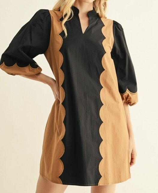 Caramel Charm Scalloped Dress