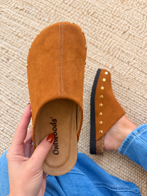Whiskey Brown Studded Clogs