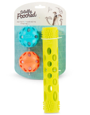 Messy Mutts Totally Pooched Rubber Ball & Stick Set 3pc