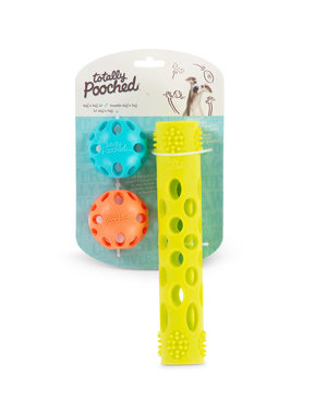 Messy Mutts Totally Pooched Rubber Ball & Stick Set 3pc