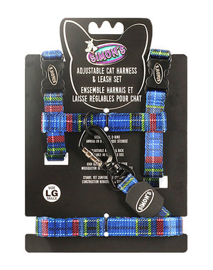 Burgham Simon's Simons Adjustable Harness & Leash Plaid Blue Large