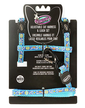 Burgham Simon's Simons Adjustable Harness & Leash Floral Print Blue Medium