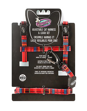 Burgham Simon's Simons Adjustable Harness & Leash Plaid  Red Medium