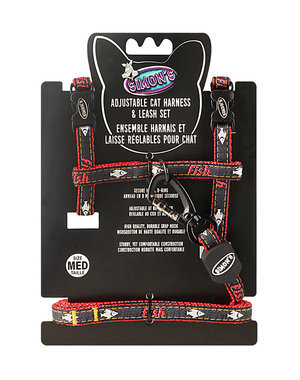 Burgham Simon's Simons Adjustable Harness & Leash Denim Fish Print Red Medium