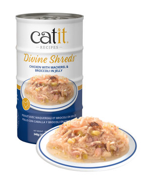 CatIt Catit Divine Shreds Chicken with Mackerel & Broccoli in Jelly 4x 85g