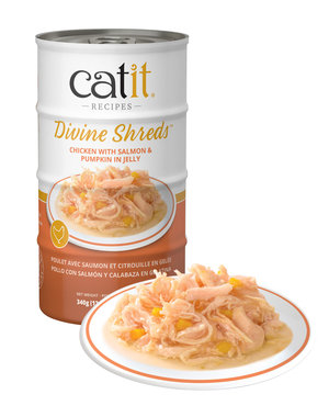 CatIt Catit Divine Shreds Chicken with Salmon & Pumpkin in Jelly 4x 85g