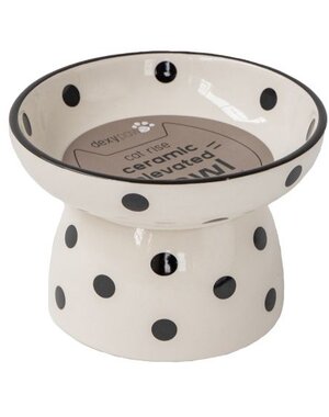 Dexypaws Dexypaws Raised Ceramic Cat Bowl White with Black  Dots7oz