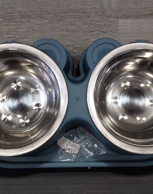 Brook Brand Pets Dual Stainless Steel Feeder With Ears-Blue