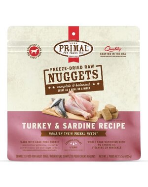 Primal Pet Foods Inc. Primal Freeze-Dried Nuggets Canine Turkey & Sardine Formula