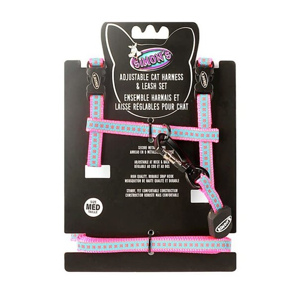 Burgham Simon's Simons Adjustable Harness & LeashFlower Print Pink Medium