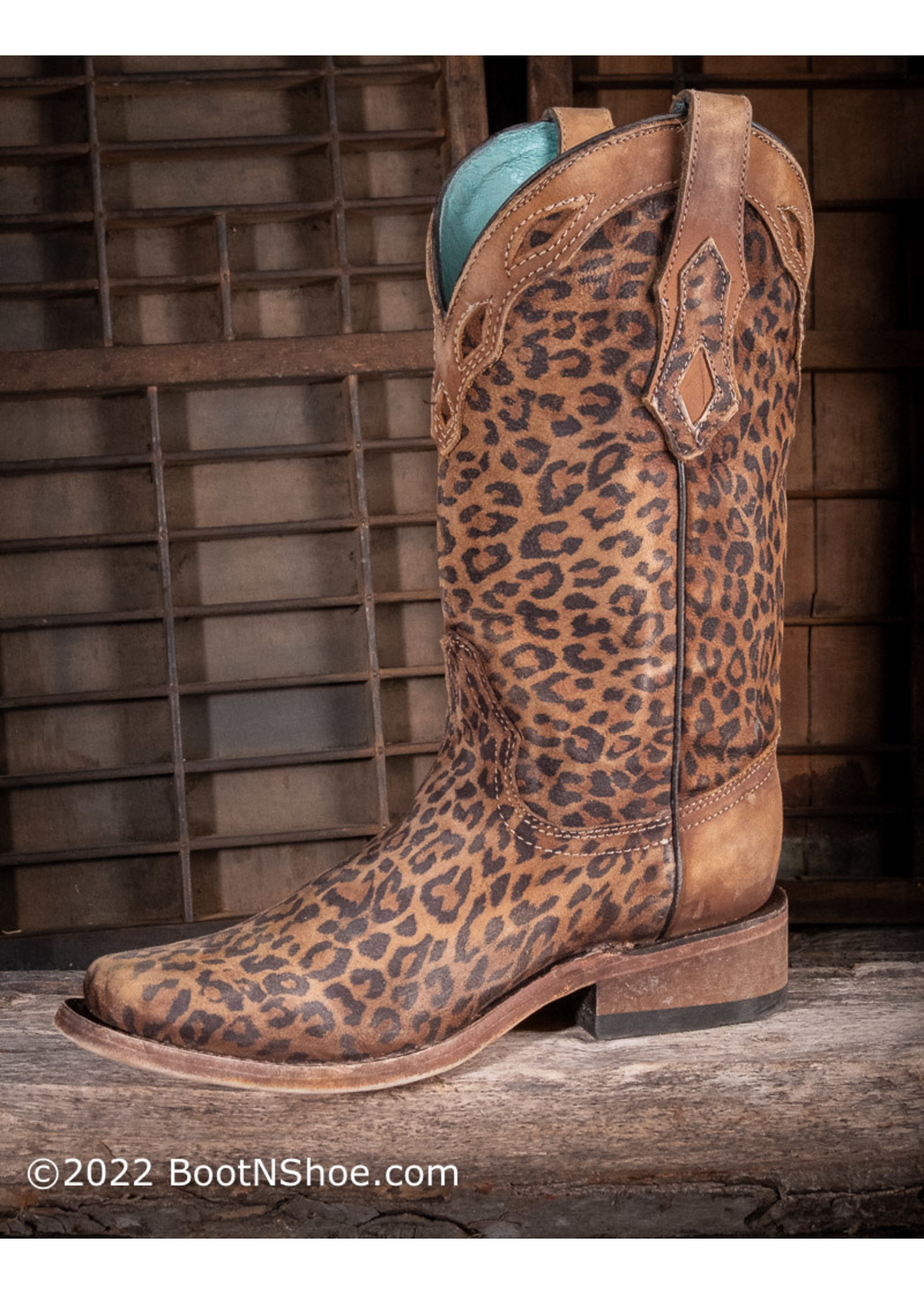Corral Women's Sanded Leopard Print Overlay Square Toe Western Boots C3788