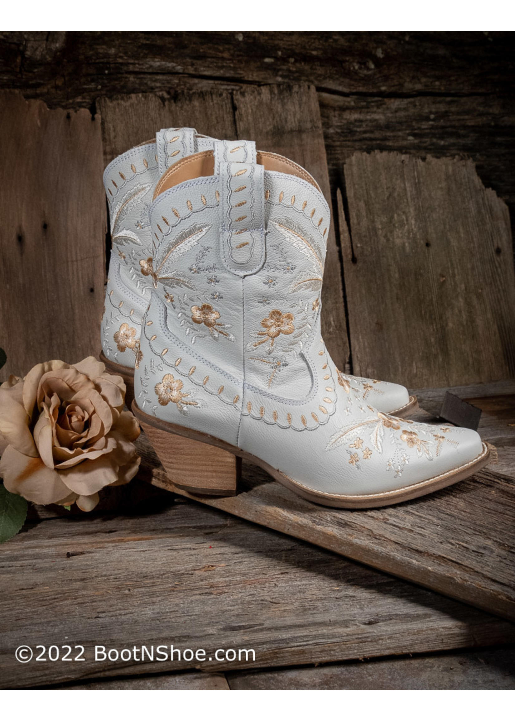 Dingo Women's #Primrose White Floral Embroidery Short Western Booties DI748