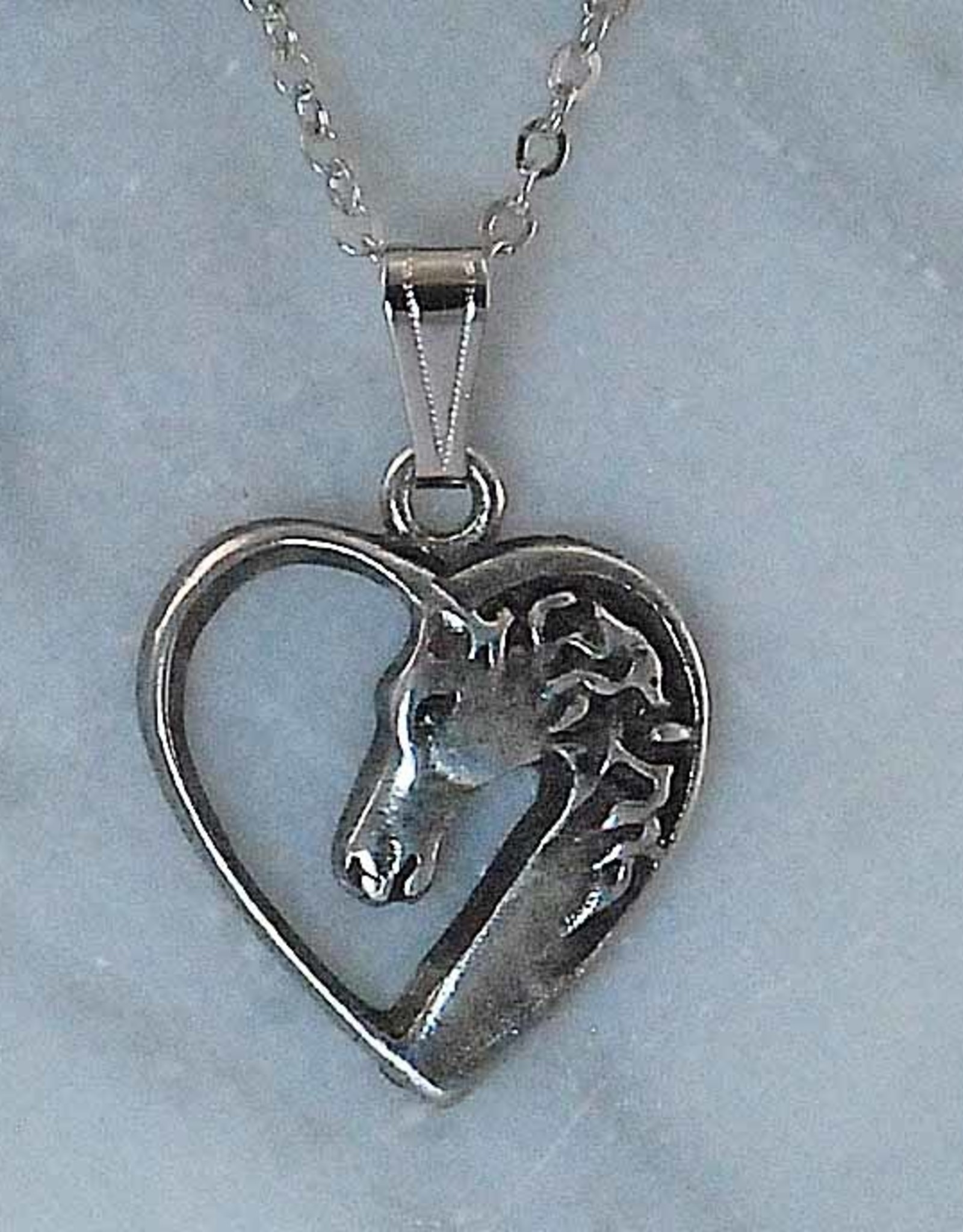 Necklace horse in heart silver color