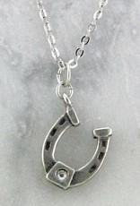 Retro silver color necklace horseshoe w/ stone