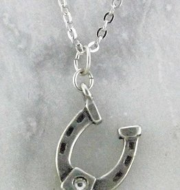 Retro silver color necklace horseshoe w/ stone