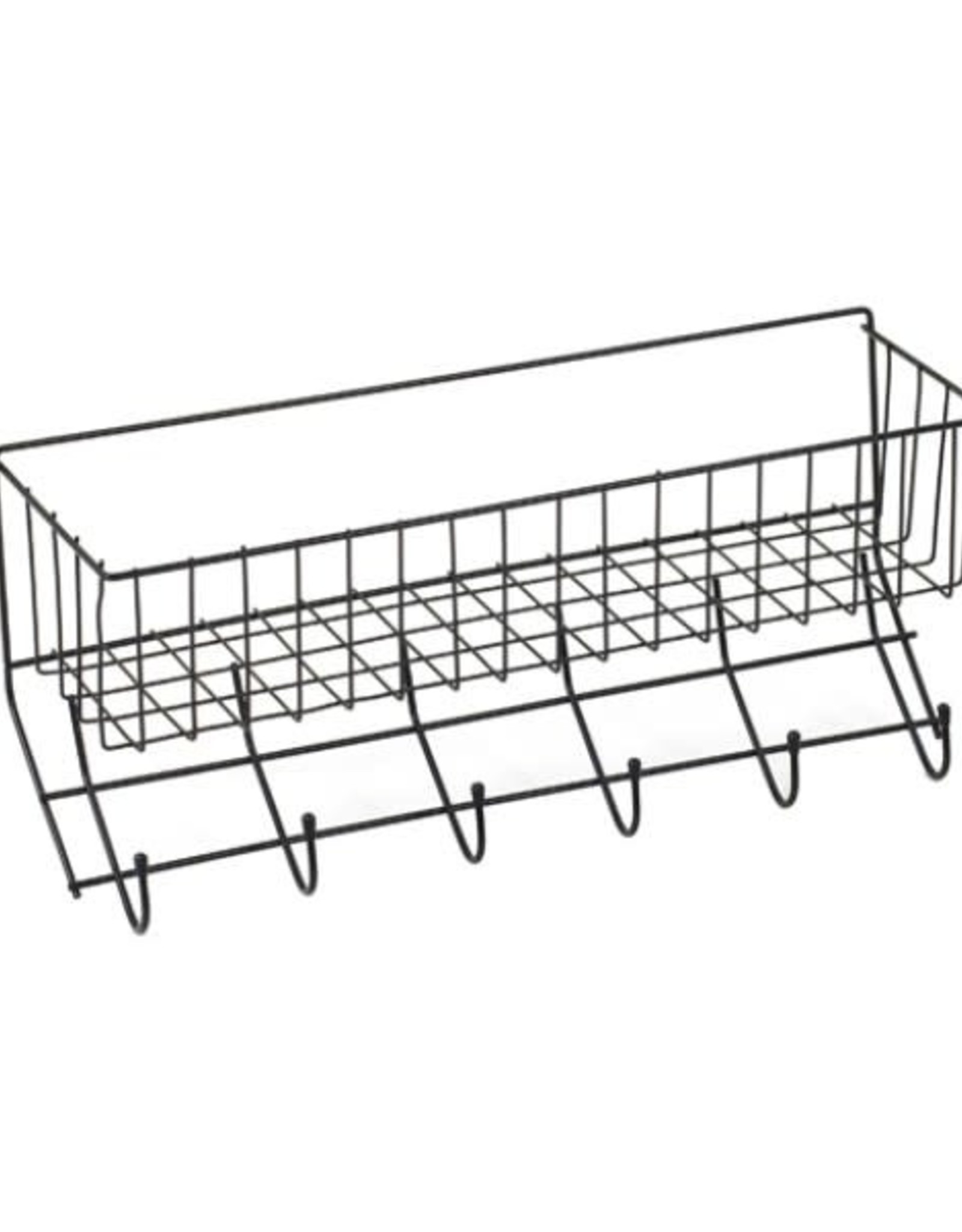 Wire 6-Hook Tack Rack with Basket Black One Size