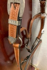 Western leather halter tooled with silver horse sz