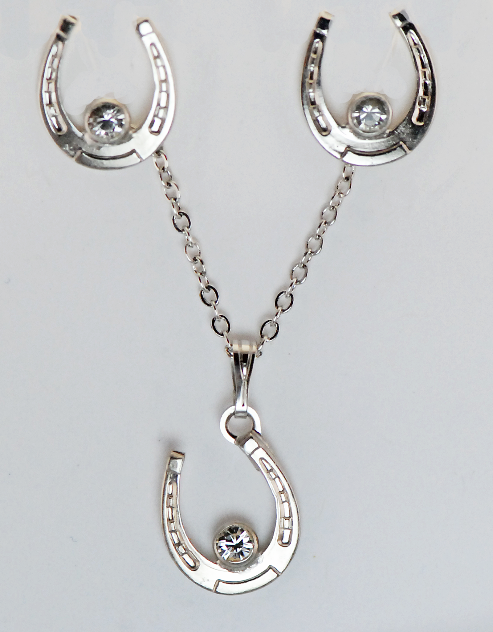 Horse shoe with crystal stone necklace and earring set