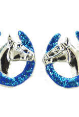 Earrings horse in horseshoe - blue