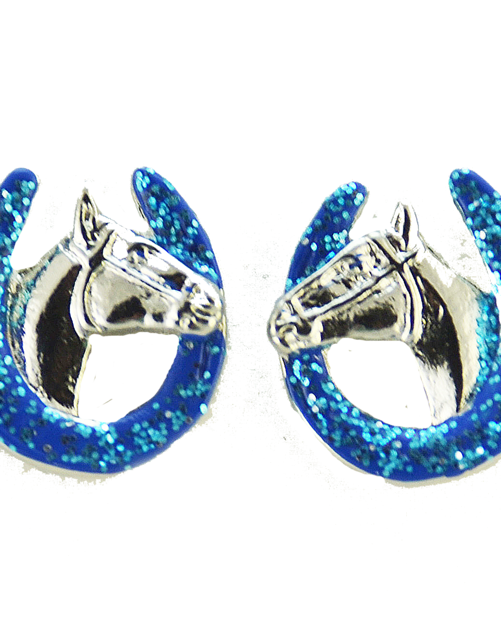 Earrings horse in horseshoe - blue