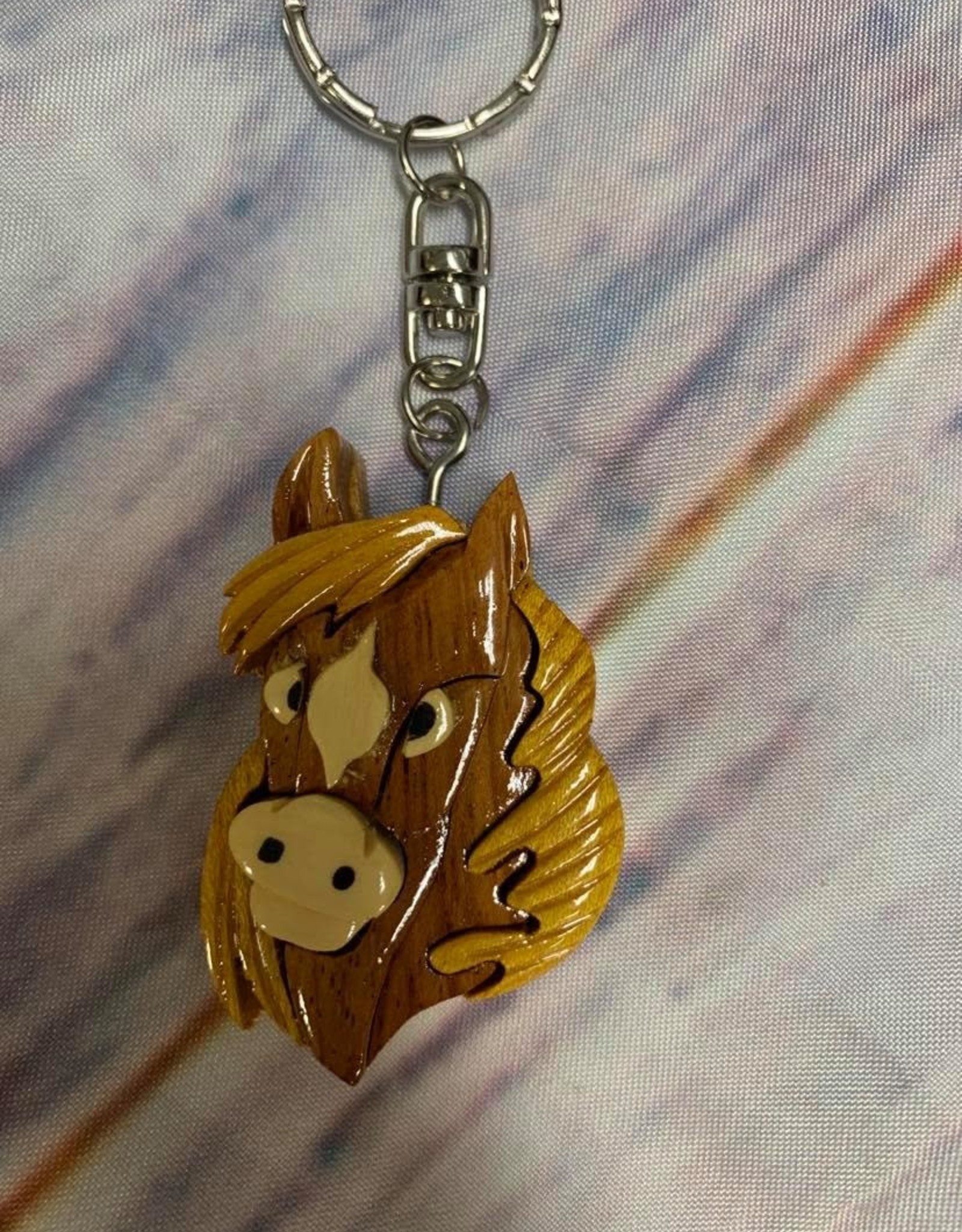 Wooden horse head keychain