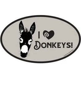 Horse Hollow Press Oval Equestrian Horse Sticker: I love Donkeys!