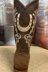 AJ Western Wear Ladies Western Boot Brown Sq Toe Horseshoe design