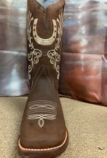 AJ Western Wear Ladies Western Boot Brown Sq Toe Horseshoe design