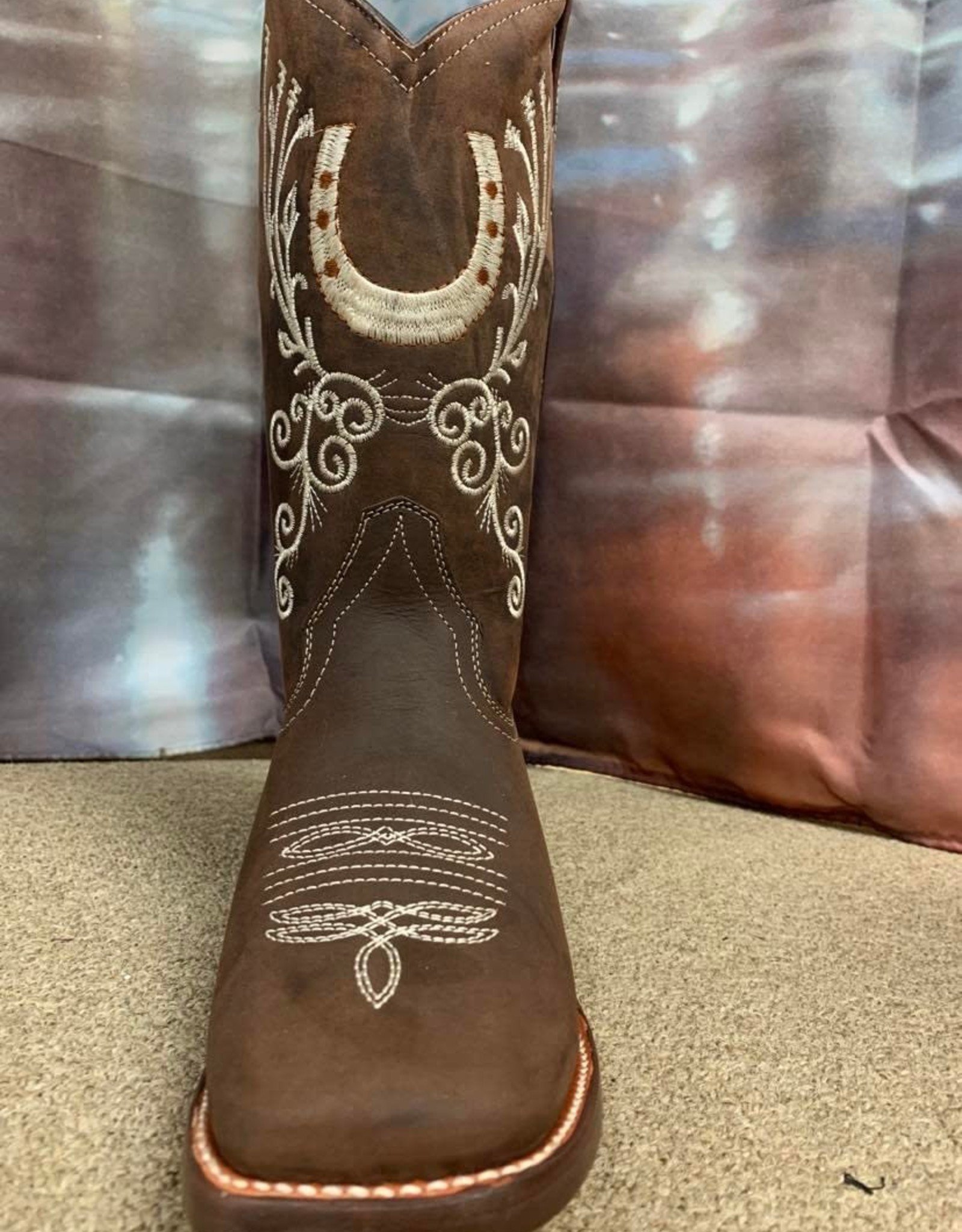 AJ Western Wear Ladies Western Boot Brown Sq Toe Horseshoe design