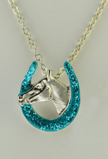 Finishing Touch HORSE HEAD IN SHOE IM Rhodium Necklace Turquoise Glitter