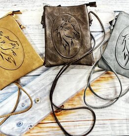 Crossbody bag with horse cut out.