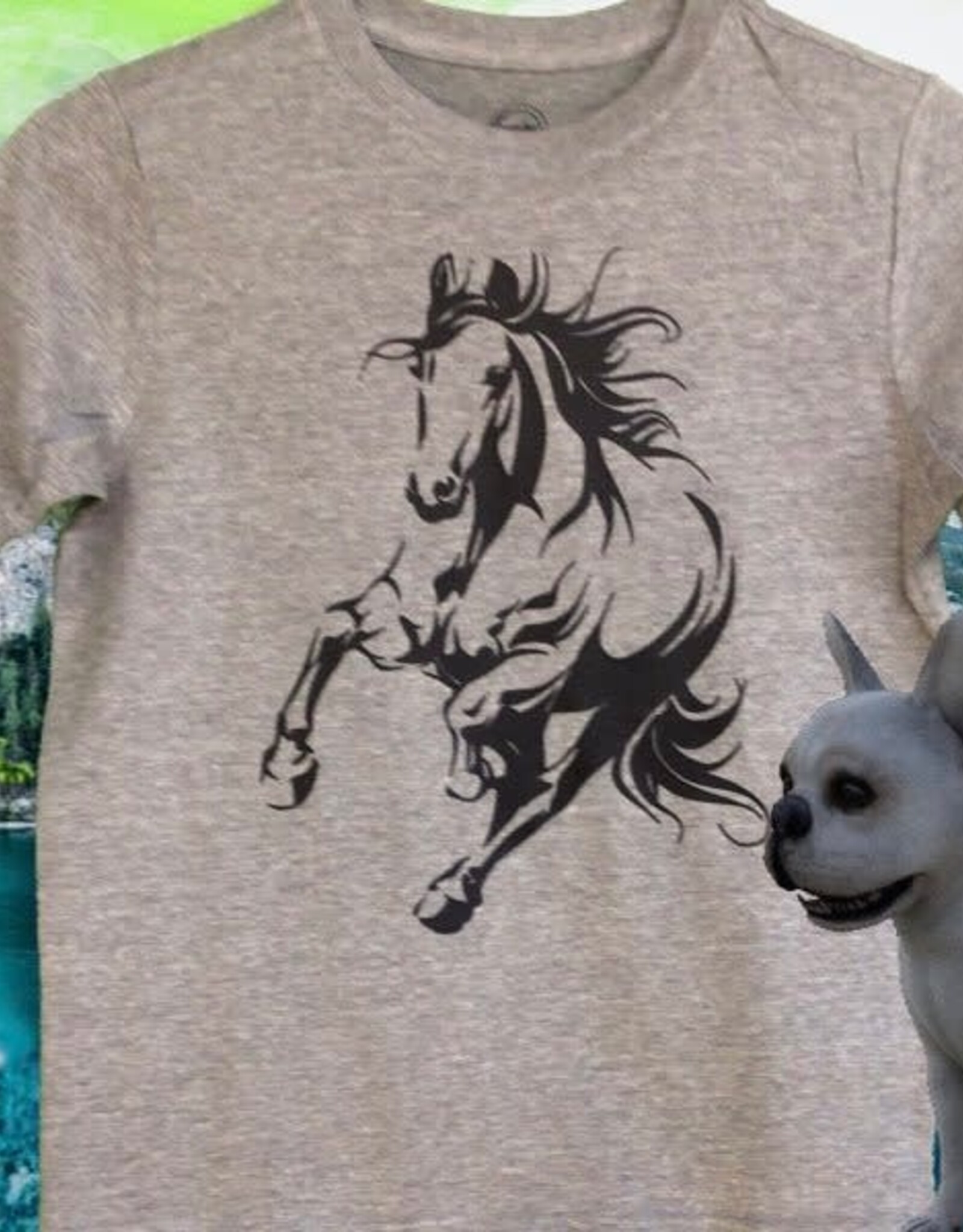 T Shirt Black Running Horse Design