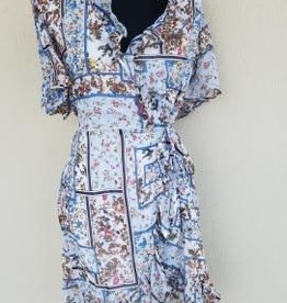 Available FLORAL V NECK SHORT SLEEVE FITTED WAIST DRESS