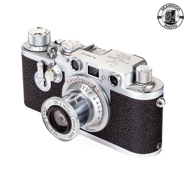 Leica IIIf Rangefinder Camera w/Collapsible 50mm Leitz Elmar GOOD+