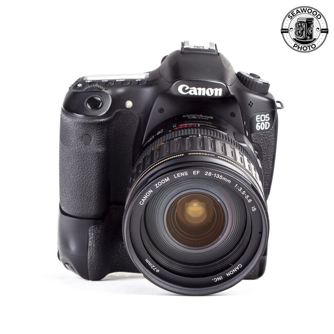 Canon EOS 60D 18mp w/EF 28-135mm IS w/Battery Grip GOOD+