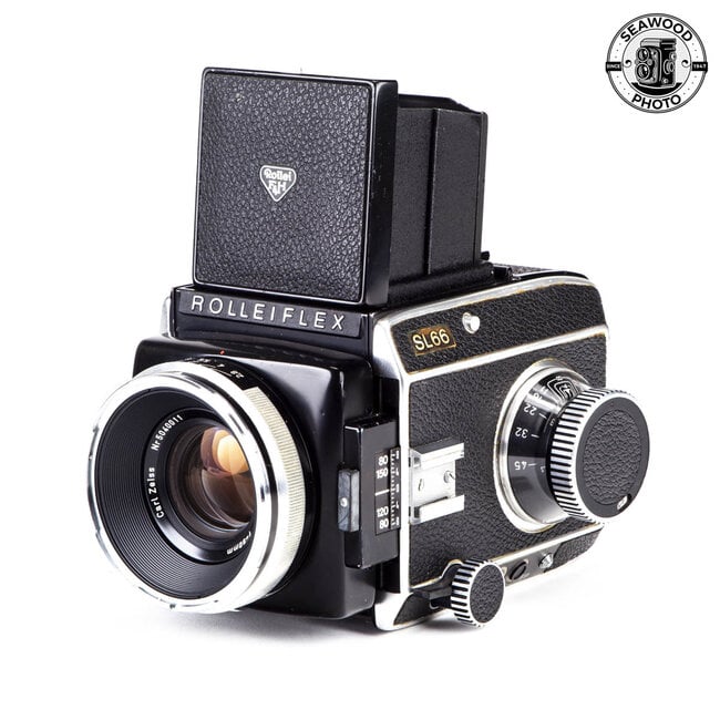 Rolleiflex SL66 w/Zeiss 80mm Planar, Prism Finder, More GOOD+