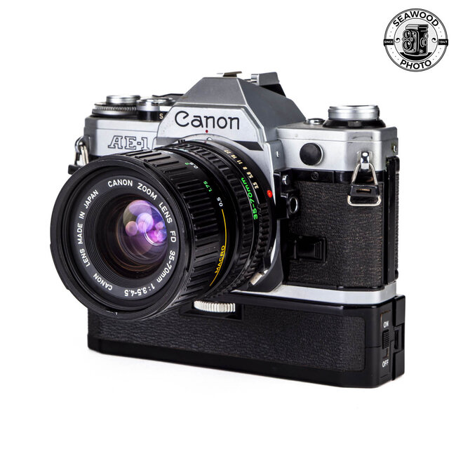 Canon AE-1 w/FD 35-70mm f/3.5-4.5, FREE Power Winder GOOD
