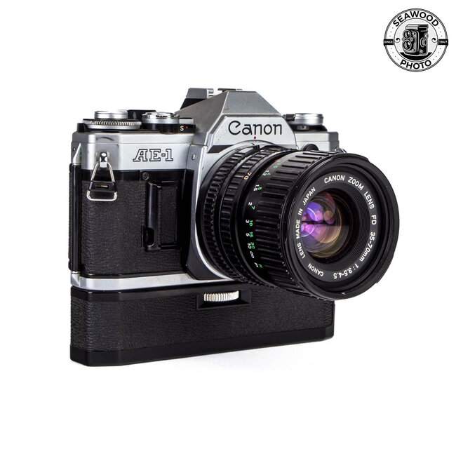 Canon AE-1 w/FD 35-70mm f/3.5-4.5, FREE Power Winder GOOD