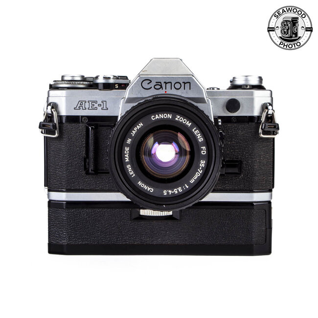 Canon AE-1 w/FD 35-70mm f/3.5-4.5, FREE Power Winder GOOD