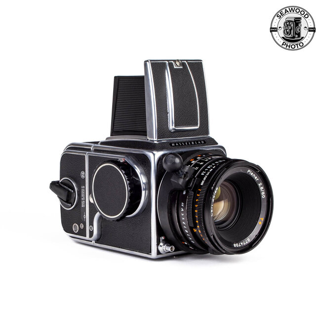 Hasselblad 500 C/M w/CF 80mm f2.8 Zeiss Planar, WLF, and A12 Back GOOD