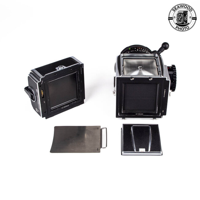 Hasselblad 500 C/M w/CF 80mm f2.8 Zeiss Planar, WLF, and A12 Back GOOD