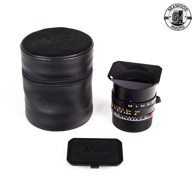 Leica Elmarit-M 28mm F/2.8 ASPH Lens 6 bit Black #11677 w/Hood
