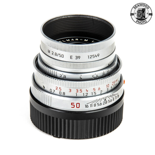 Leica 50mm f/2.8 Elmar-M Silver (11823) w/ Hood EXCELLENT