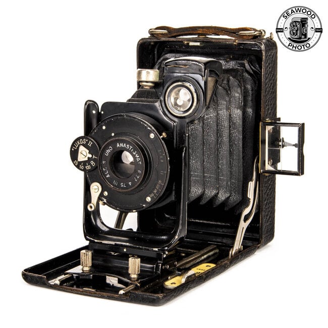 Butcher Carbine Folding Bellows Camera w/Aldis Uno 4.75 In. f/7 Lens GOOD
