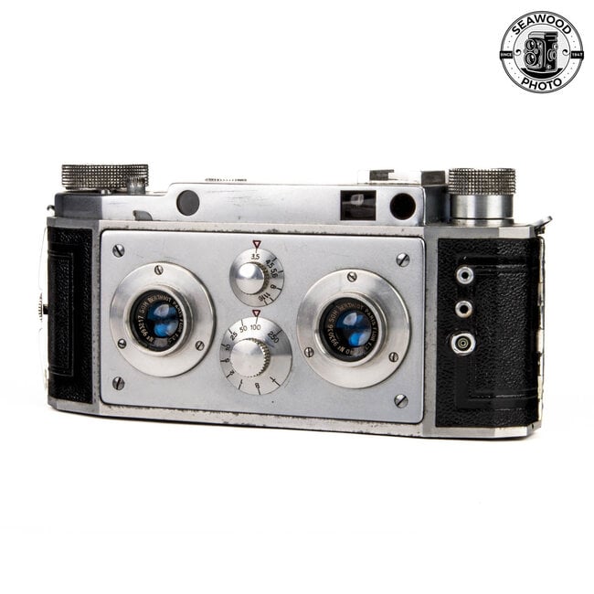 Busch Verascope F40 3D Stereo Film Camera w/Berthiot 40mm f/3.5 Lenses. GOOD+