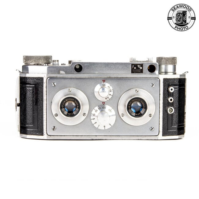 Busch Verascope F40 3D Stereo Film Camera w/Berthiot 40mm f/3.5 Lenses. GOOD+