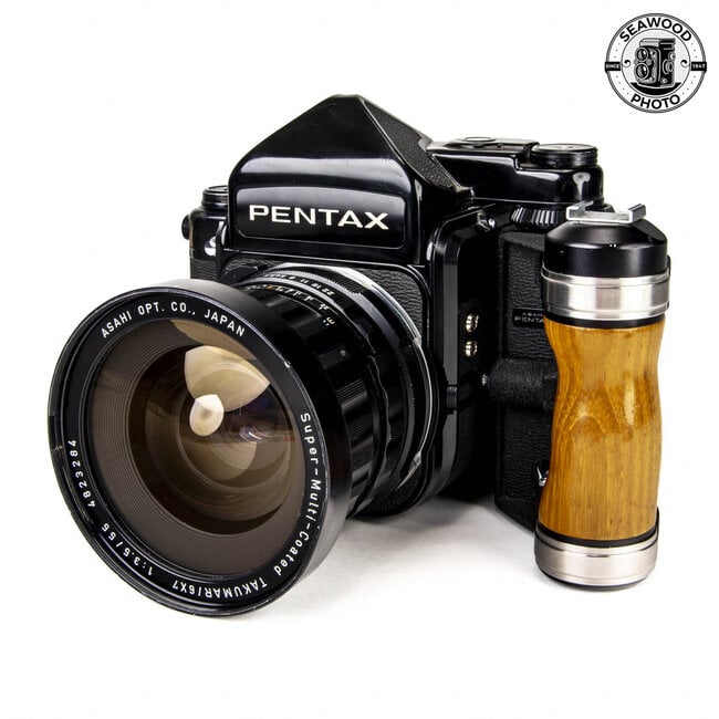 Pentax 67 Camera Kit w/ 55mm f/3.5, TTL Prism, & Grip GOOD